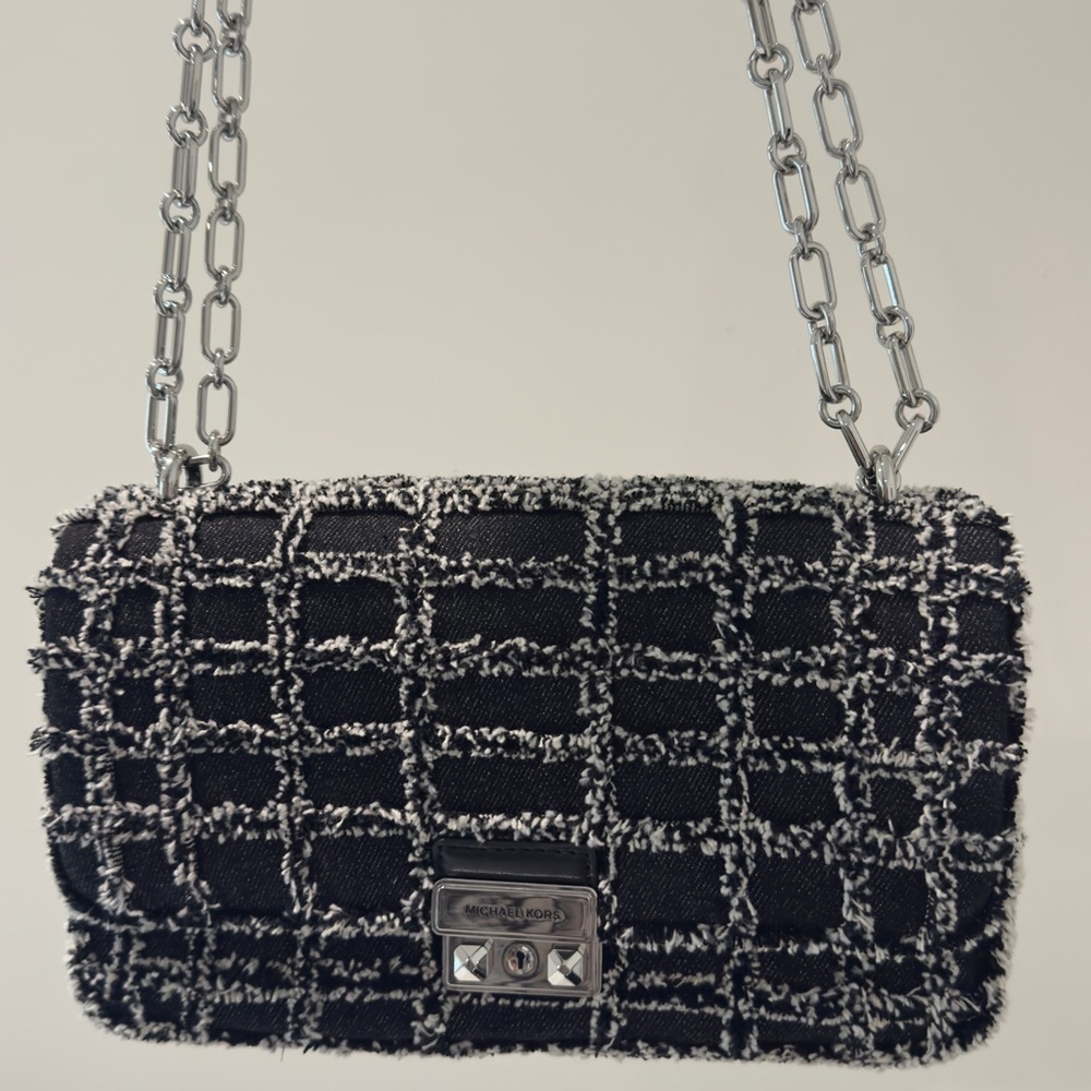 Michael Kors Black and Silver Tweed Shoulder Bag